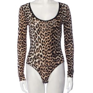 GANNI Leopard Scoop Neck Long Sleeve Bodysuit